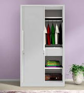 True living 2 Door Sliding White wardrobe Laminated Finish & PU Finish with Drawers (3 Ft*2 Ft*8 Ft)